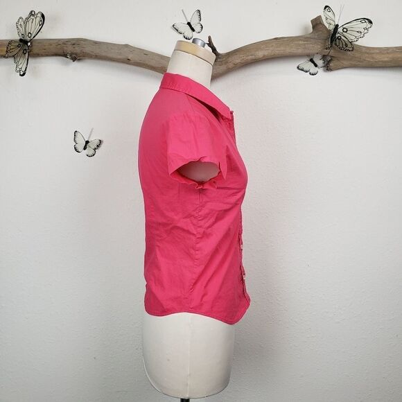 Lacoste pink button up cap sleeve blouse - Picture 6 of 8